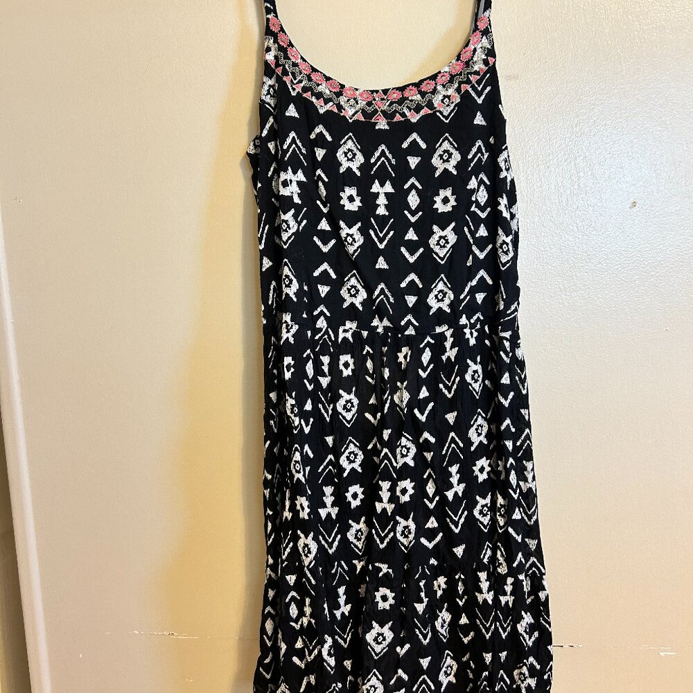 Summer dress black with white and melon color embroidery